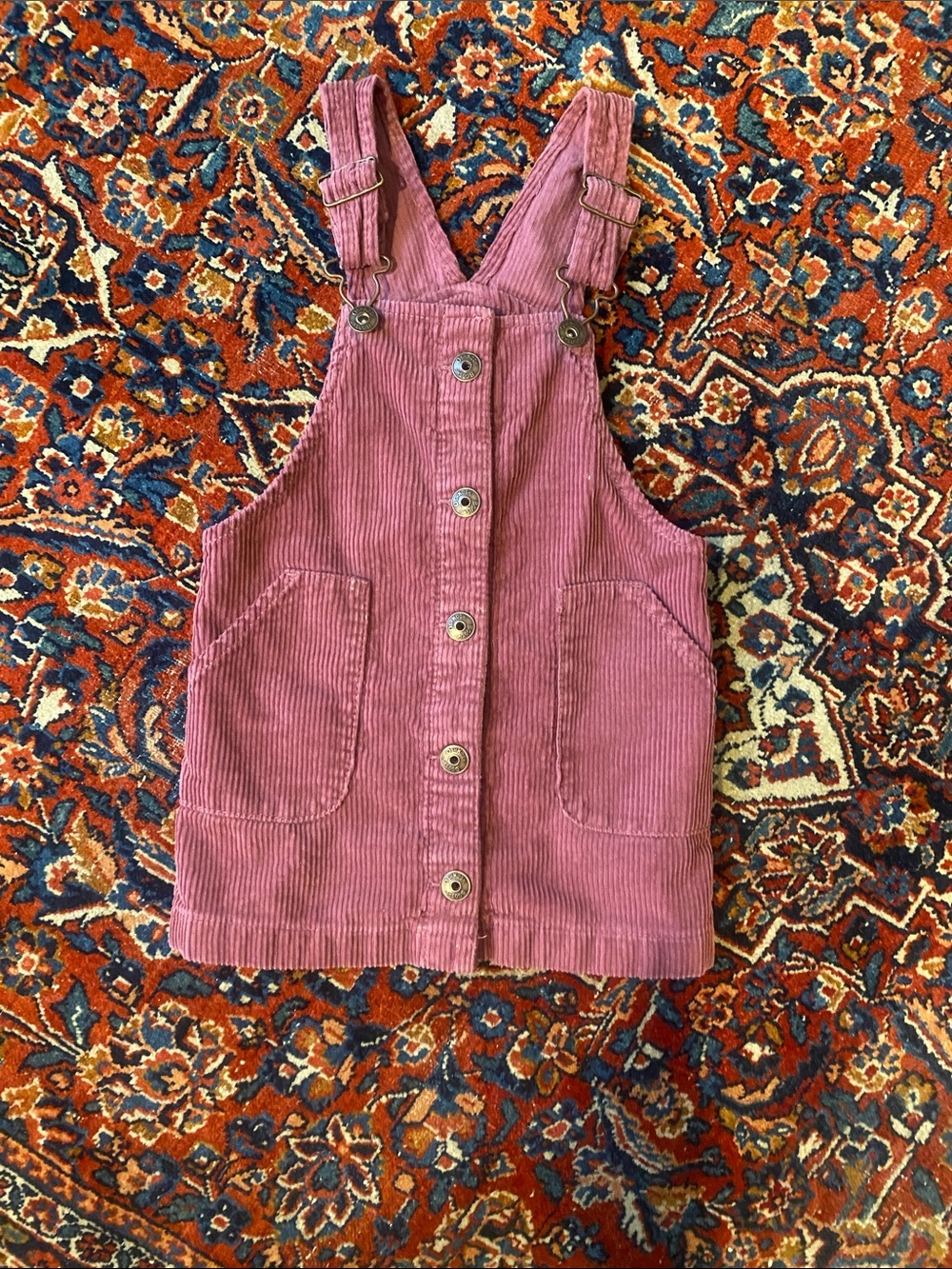 Girls' Pink/Mauve Corduroy Button-Front Pinafore Dress